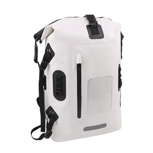 Adventure Travel Waterproof Backpack. side view