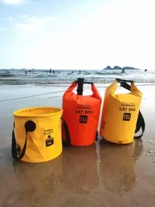 waterproof bags on the beach