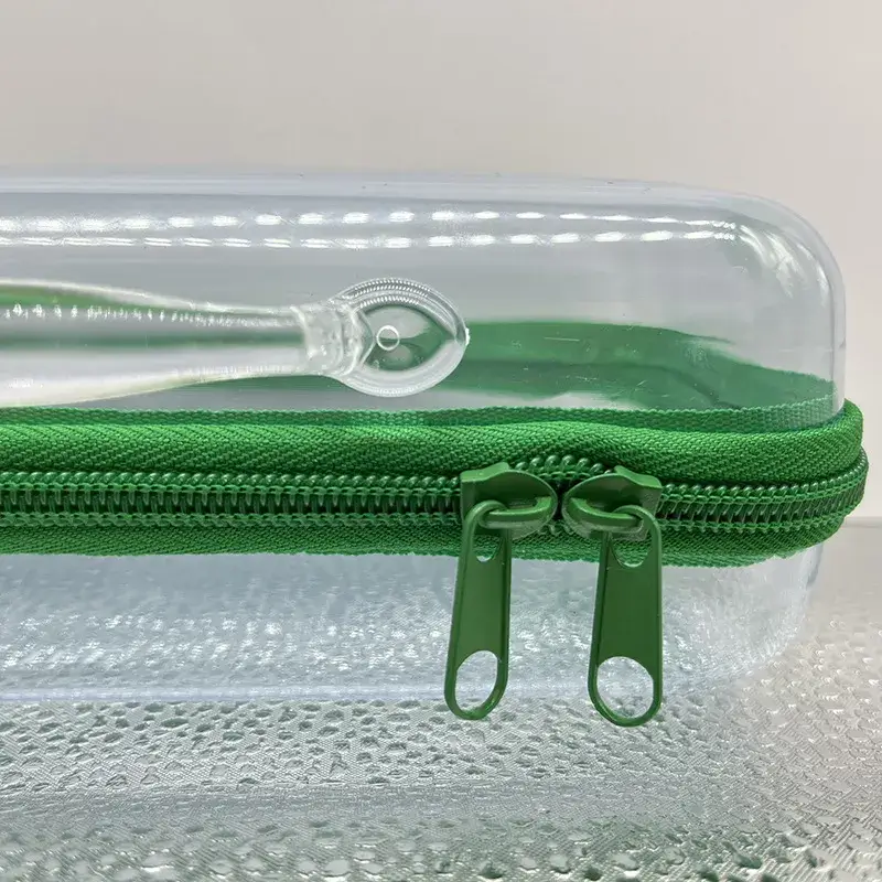 BPA-free transparent clear pvc case_green zipper