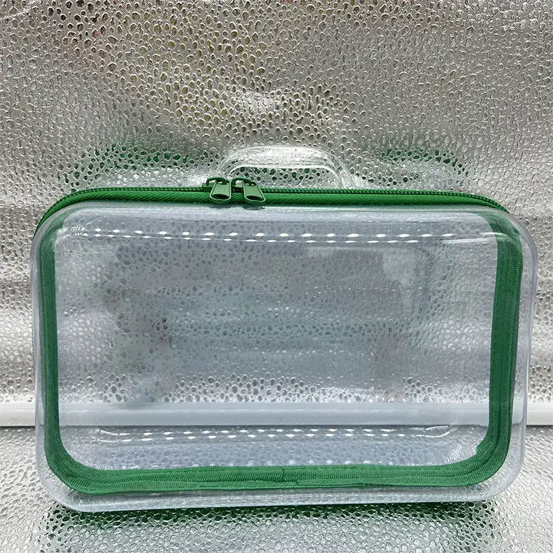 clear pvc case_green zipper