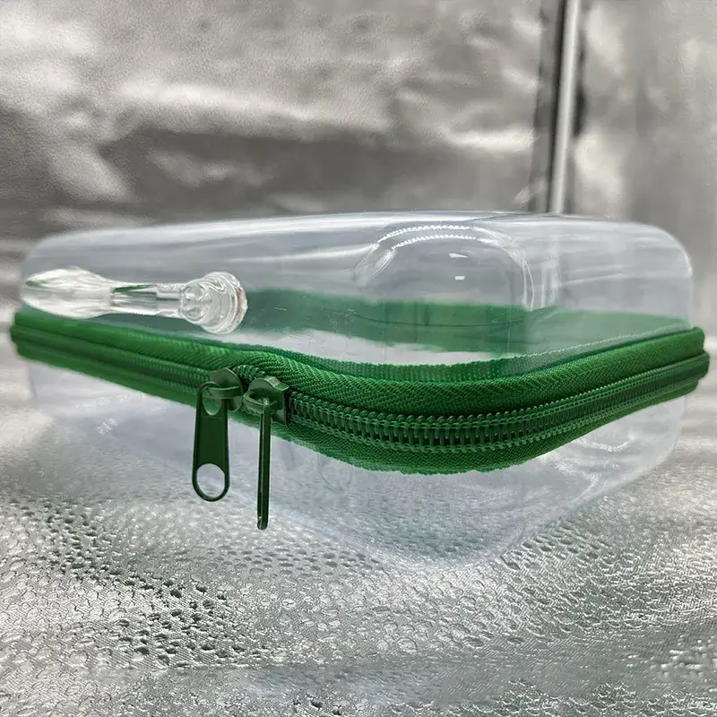 transparent clear pvc case_green zipper 2