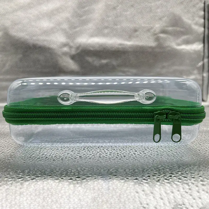 transparent clear pvc case_green zipper